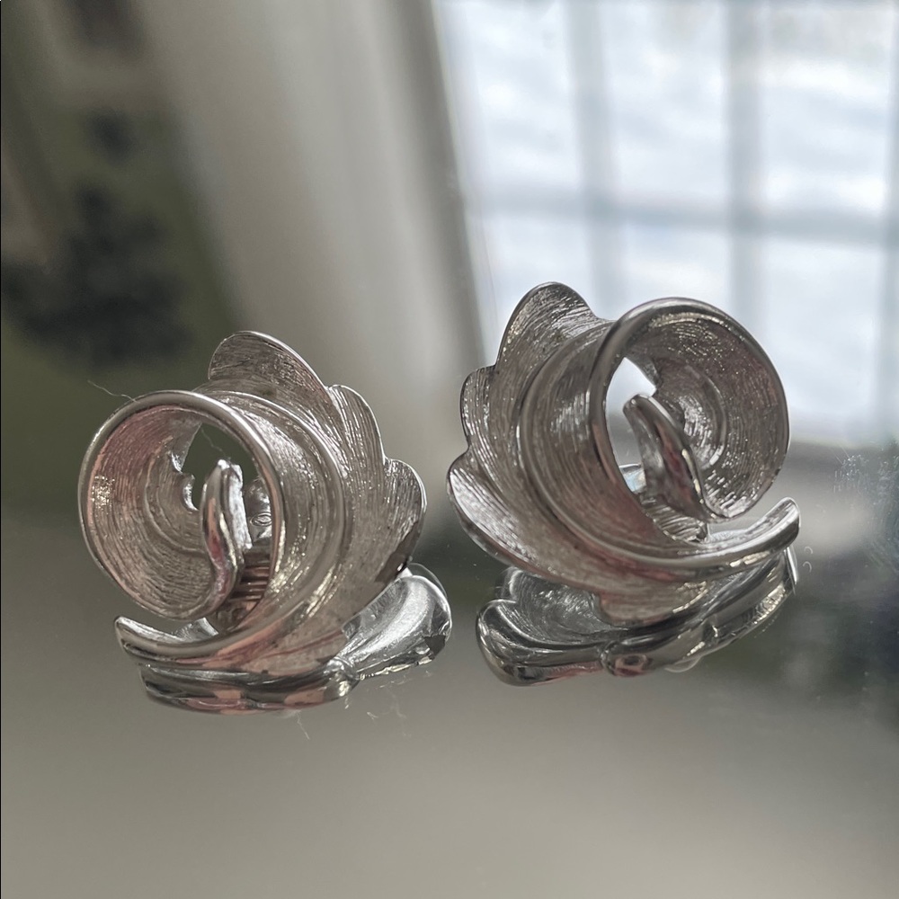 Monet Shimmering Silver Leaf Clip-On Earrings